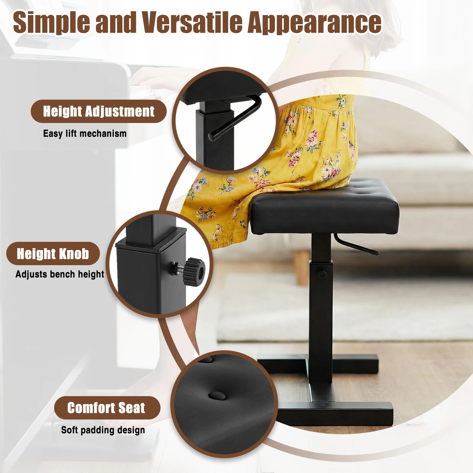 Hydraulic Lifting Piano Stool Chair Height Adjustable Piano Chair with PU Leather Sponge Cushion for Vanity Living Room Bedroom
Hydraulic Lifting Piano Stool Chair Height Adjustable Piano Chair with PU Leather Sponge Cushion for Vanity Living Room Bedroom