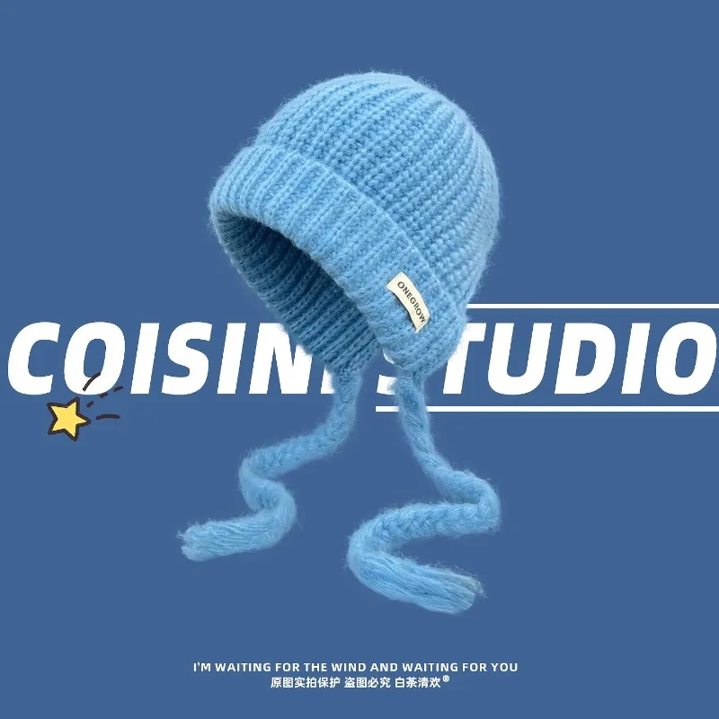Korean Elegant Blue Balaclava Hats for Women Autumn and Winter Travel Warm Ear Protection Versatile Strap Knitted Beanies Cap 
Korean Elegant Blue Balaclava Hats for Women Autumn and Winter Travel Warm Ear Protection Versatile Strap Knitted Beanies Cap