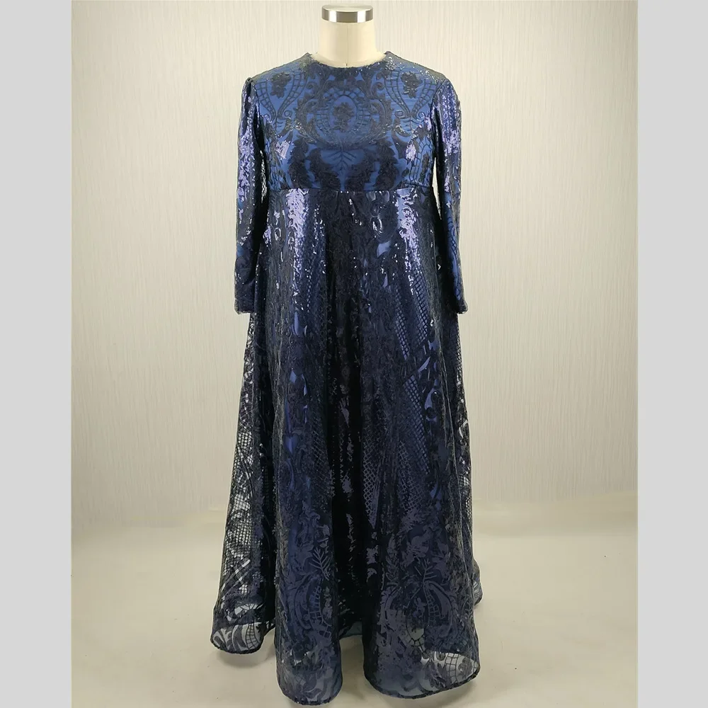 Customized Real Photo Modest Evening Dress Navy Blue Sequins O-neck Full Sleeves A-line Floor Length Pregnant Party Formal Gowns
Customized Real Photo Modest Evening Dress Navy Blue Sequins O-neck Full Sleeves A-line Floor Length Pregnant Party Formal Gowns