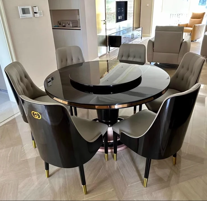 -Luxury Black Light Dining Table Set 1 Table 6 Chairs Solid Wood Modern Design Apartment Hotel and Family Restaurant
-Luxury Black Light Dining Table Set 1 Table 6 Chairs Solid Wood Modern Design Apartment Hotel and Family Restaurant