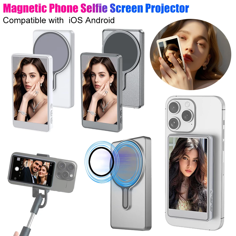 Wireless iOS Android Cellphone Screen Real Time Monitor Magnetic Phone Selfie Screen Projector Vlog Live Stream Auxiliary Tool
Wireless iOS Android Cellphone Screen Real Time Monitor Magnetic Phone Selfie Screen Projector Vlog Live Stream Auxiliary Tool