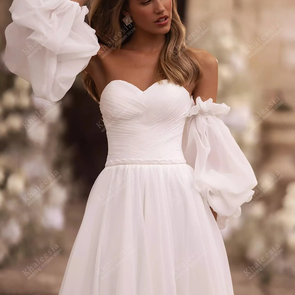 Graceful Wedding Dresses A Line Chiffon Bridal Gowns Long Puff Sleeves Sweetheart Backless Vestidos De Novia Customized 2025
Graceful Wedding Dresses A Line Chiffon Bridal Gowns Long Puff Sleeves Sweetheart Backless Vestidos De Novia Customized 2025