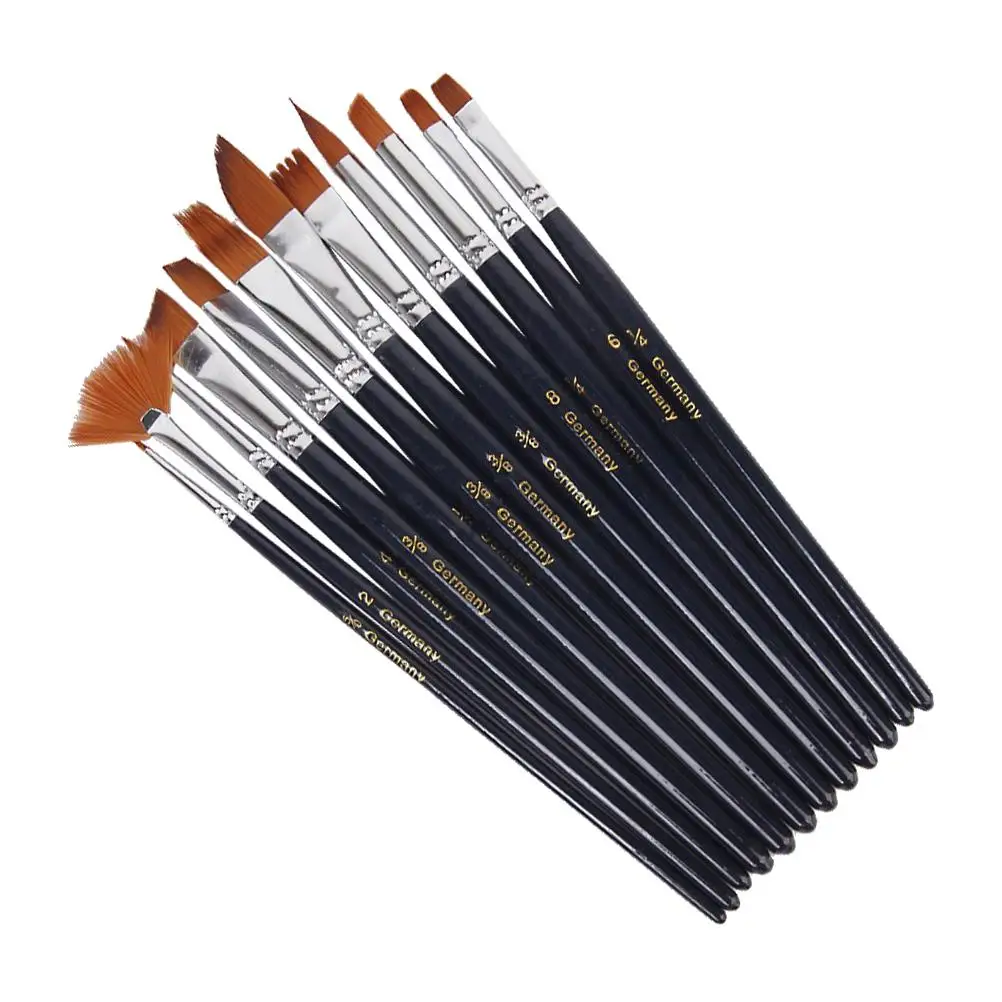 12 Pcs Paint Brush Set Various Sizes Shapes Wash Flat Filbert Round Liner Nylon Hair Black Handle Double Crimped
12 Pcs Paint Brush Set Various Sizes Shapes Wash Flat Filbert Round Liner Nylon Hair Black Handle Double Crimped