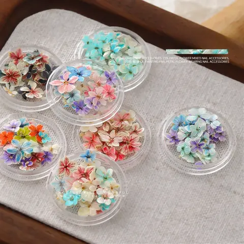 1PCS Nail Art Dried Flower Summer Gradient Floral Mixed Colors Natural Pressed Flowers Handmade DIY Boxed Wearable Nail Material