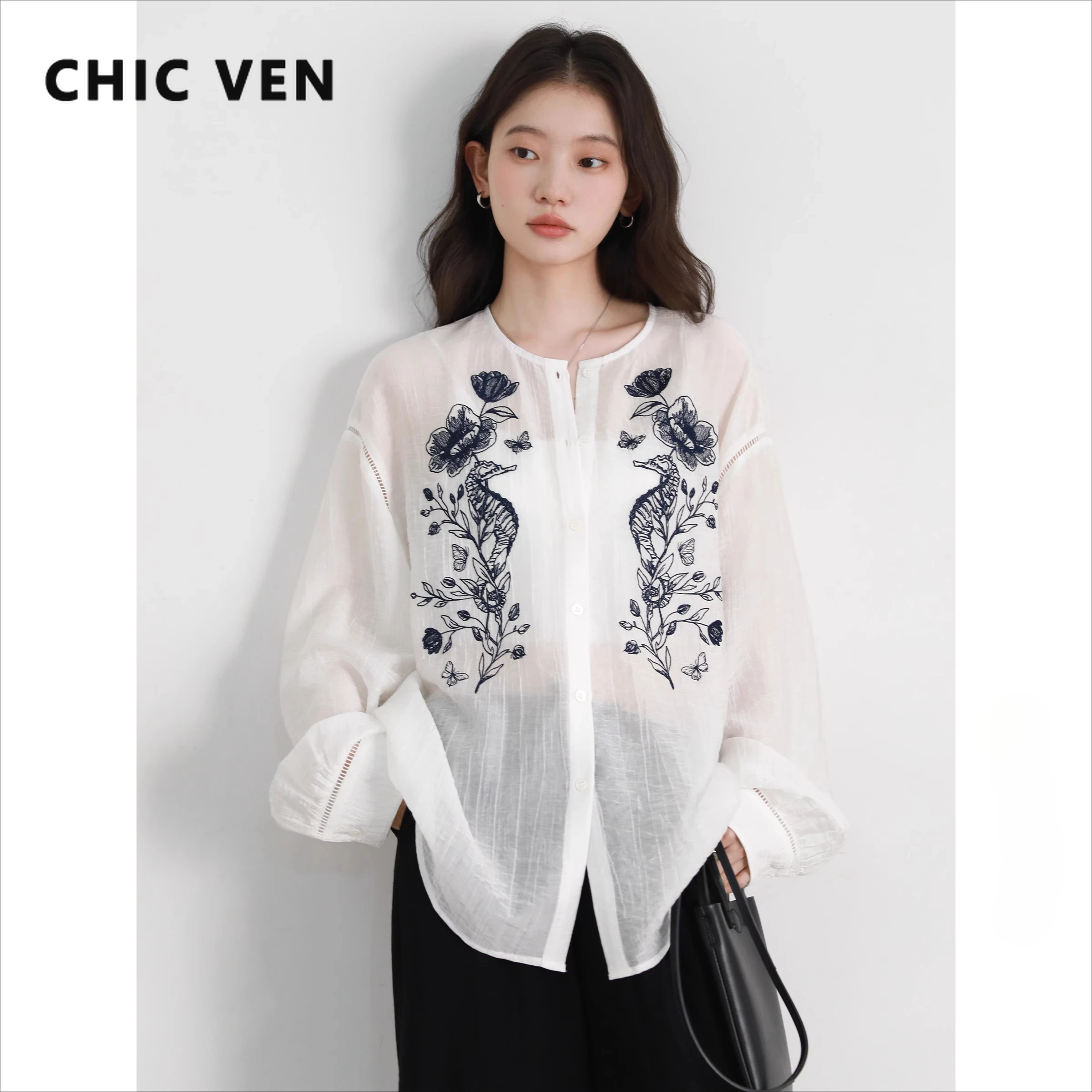 CHIC VEN Women Shirts O Neck New Design Thin Transparent Contrast Embroidery Long Sleeves Shirt Female Blouses Summer 2025
CHIC VEN Women Shirts O Neck New Design Thin Transparent Contrast Embroidery Long Sleeves Shirt Female Blouses Summer 2025