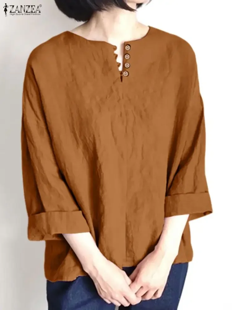 ZANZEA элегантные блузки винтажные женские топы три четверти 2025 модные блузки с круглым вырезом повседневные свободные туники пуловер на пуговицах
ZANZEA элегантные блузки винтажные женские топы три четверти 2025 модные блузки с круглым вырезом повседневные свободные туники пуловер на пуговицах