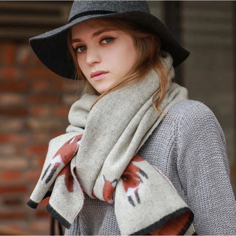 Luxury Brand Cashmere Scarf Fox Printeing Women Thicken Warm Shawl Long Foulard Brand Shawls and Scarves Warm Pashmina Echarpes
Luxury Brand Cashmere Scarf Fox Printeing Women Thicken Warm Shawl Long Foulard Brand Shawls and Scarves Warm Pashmina Echarpes