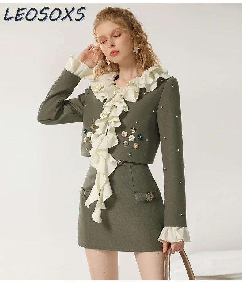 LEOSOXS Romantic Casual Style Suit 2024 Autumn New Ruffle Edge Design Top Hip-wrapped Slim Skirt Two Piece Sets Womens Outifits
LEOSOXS Romantic Casual Style Suit 2024 Autumn New Ruffle Edge Design Top Hip-wrapped Slim Skirt Two Piece Sets Womens Outifits