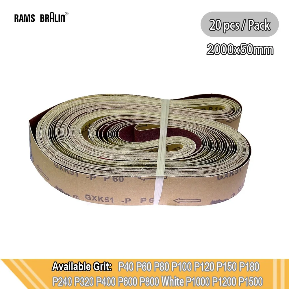 20 pieces 2000x50mm Abrasive Sanding Belts P40-P800 Wood Soft Metal Coarse Grinding to Fine Polishing
20 pieces 2000x50mm Abrasive Sanding Belts P40-P800 Wood Soft Metal Coarse Grinding to Fine Polishing