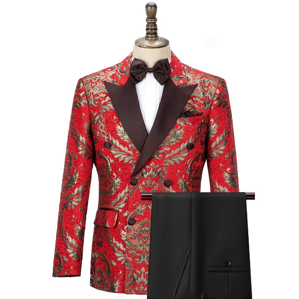 Flowers Jacquard Groom Tuxedos Double Breaded Black Lapel Jacket Pants Sets Formal Wedding Suits For Men Fit Slim Male Clothing
Flowers Jacquard Groom Tuxedos Double Breaded Black Lapel Jacket Pants Sets Formal Wedding Suits For Men Fit Slim Male Clothing