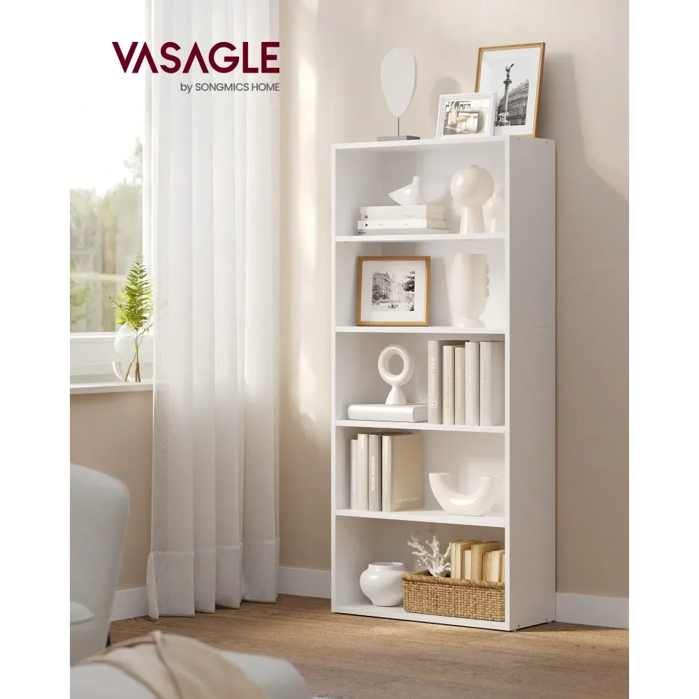 Bookshelf, 5Tier Open Bookcase With Adjustable Storage Shelves, Floor Standing Unit, 9.4 D X 23.6 W X 52.7 H, Rustic Brown, Whit
Bookshelf, 5Tier Open Bookcase With Adjustable Storage Shelves, Floor Standing Unit, 9.4 D X 23.6 W X 52.7 H, Rustic Brown, Whit