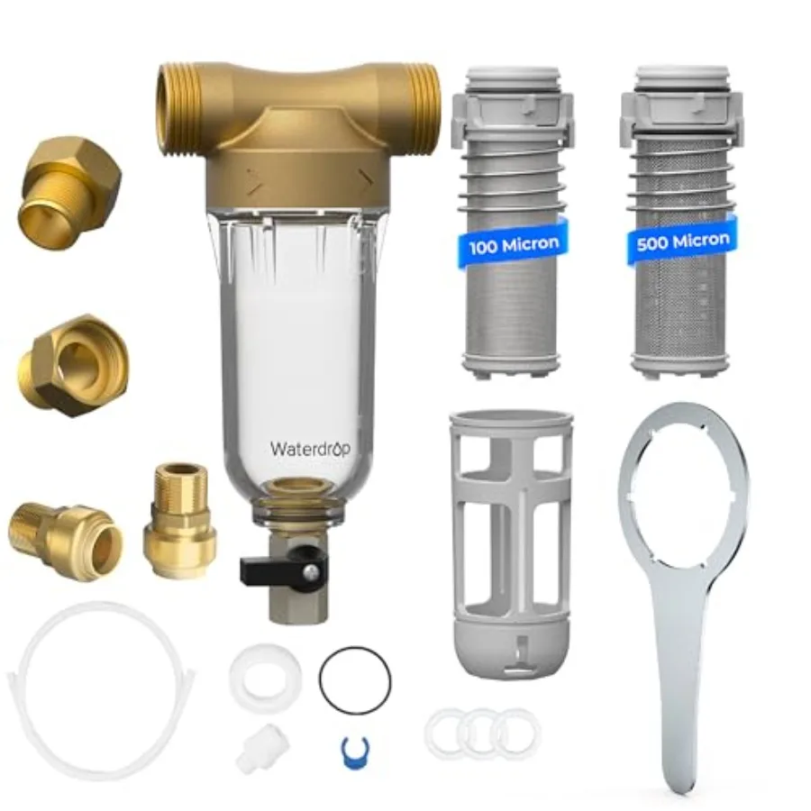 Система фильтрации воды для всего дома с обратной промывкой и отжимом осадка, для городской/колодезной воды, 100 микрон + 500 микрон, 1 дюйм MNPT + 3/4 дюйма FNP
Система фильтрации воды для всего дома с обратной промывкой и отжимом осадка, для городской/колодезной воды, 100 микрон + 500 микрон, 1 дюйм MNPT + 3/4 дюйма FNP