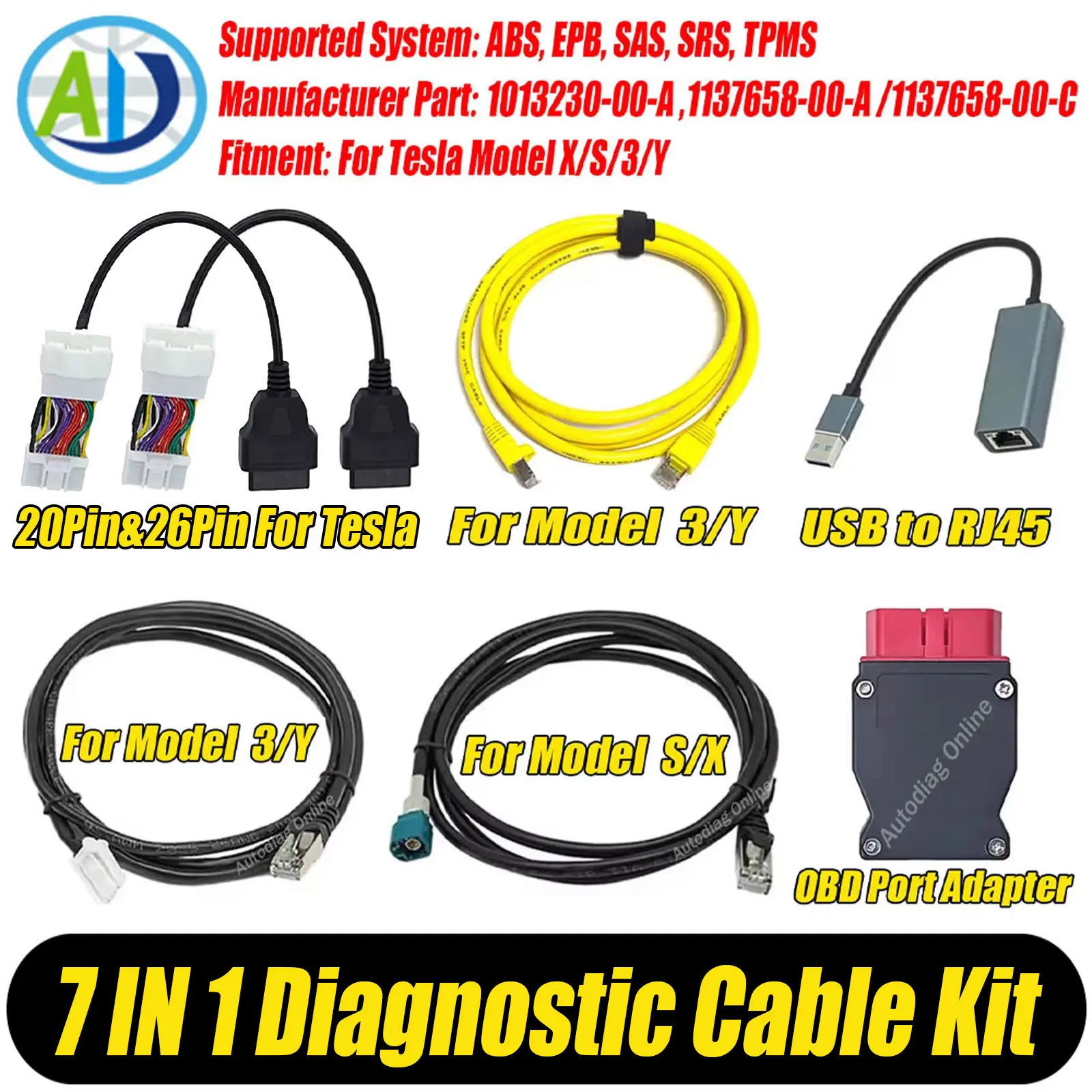 ENET Diagnostic Service For Toolbox 1013230-00-A/1137658-00-C/1930388-00-A Ethernet Diagnostic Cable for Tesla Model S 3 X Y
ENET Diagnostic Service For Toolbox 1013230-00-A/1137658-00-C/1930388-00-A Ethernet Diagnostic Cable for Tesla Model S 3 X Y