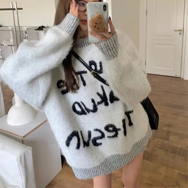 Gidyq Women Knitted Sweater Fashion Korean Letters Jacquard Streetwear Pullover Tops Elegant Female All Match Loose Jumper New
Gidyq Women Knitted Sweater Fashion Korean Letters Jacquard Streetwear Pullover Tops Elegant Female All Match Loose Jumper New