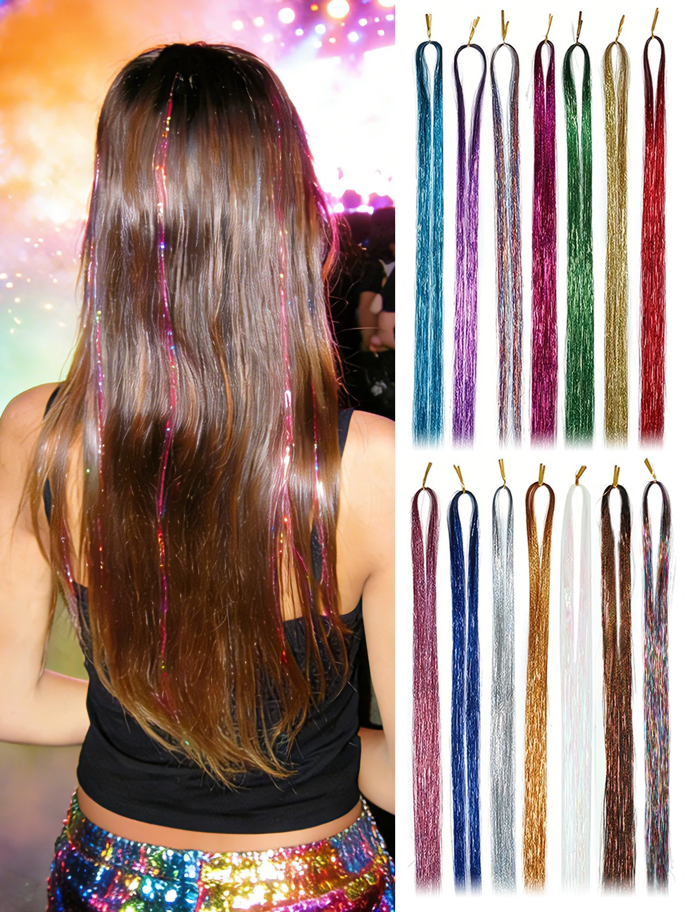Synthetic Tinsel Hair Heat Resistant Glitter Sparkle Hair Extensions Women Girls Party Headdress Accessories
Synthetic Tinsel Hair Heat Resistant Glitter Sparkle Hair Extensions Women Girls Party Headdress Accessories