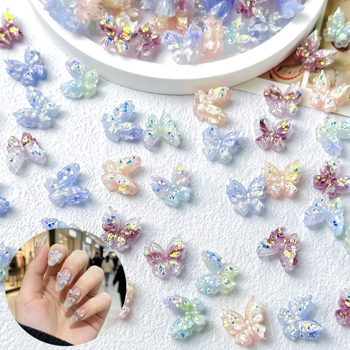 20PCS Luminous Gradient Colored Butterfly Resin Nail Charms 3D Shining Double Butterflies Nail Art Accessories DIY Earrings Nail
20PCS Luminous Gradient Colored Butterfly Resin Nail Charms 3D Shining Double Butterflies Nail Art Accessories DIY Earrings Nail