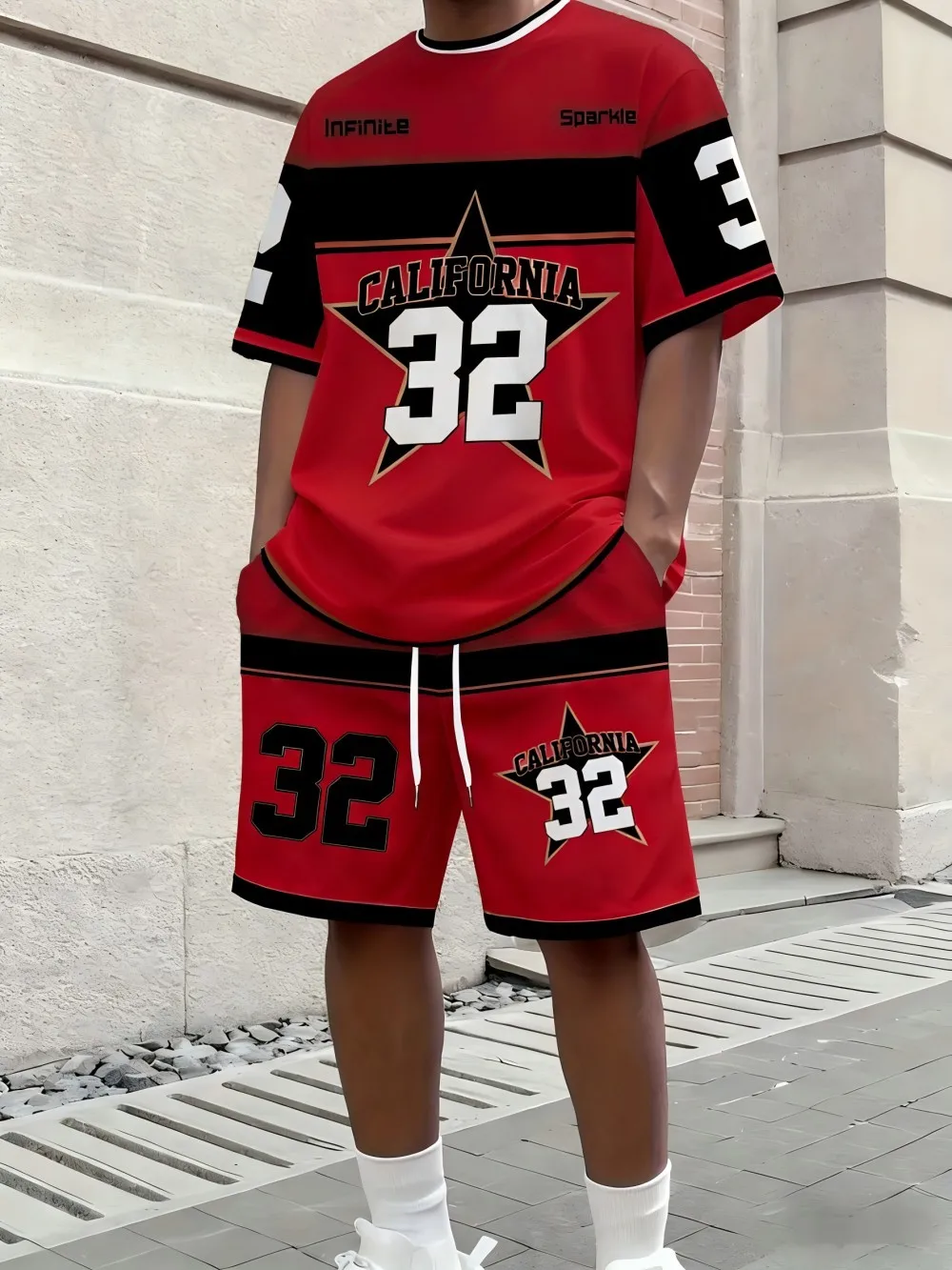 American men's summer letter stripe print comfortable breathable round neck T-shirt drawstring shorts set outdoor streetwear
American men's summer letter stripe print comfortable breathable round neck T-shirt drawstring shorts set outdoor streetwear