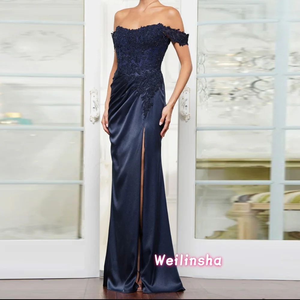 Dark Navy High Side Slit Mother of The Bride Dress Sweetheart Sequins Lace Formal Off Shoulder Wedding Guest Gown Customized
Dark Navy High Side Slit Mother of The Bride Dress Sweetheart Sequins Lace Formal Off Shoulder Wedding Guest Gown Customized