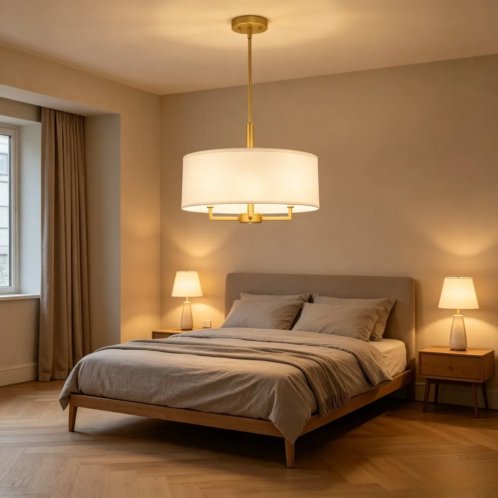 American Luxury Round Fabric LED Pendant Light Modern Hanging Lamp for Living Room Restaurant Kitchen Bedroom Study Fixture
American Luxury Round Fabric LED Pendant Light Modern Hanging Lamp for Living Room Restaurant Kitchen Bedroom Study Fixture