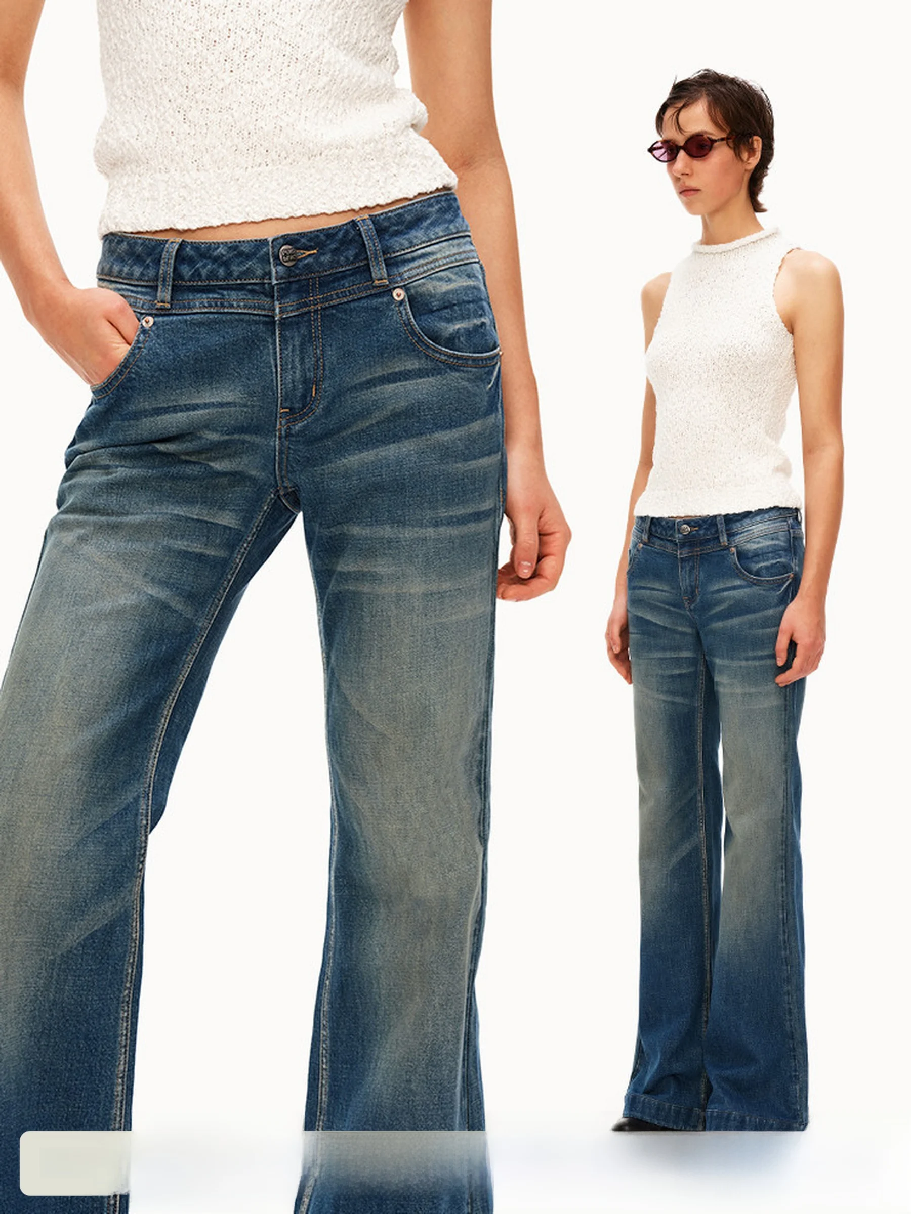 Low Waist Vintage Washed Bell Bottom Jeans Whisker Pattern Pure Cotton Denim Long Trousers for Women Spring Season
Low Waist Vintage Washed Bell Bottom Jeans Whisker Pattern Pure Cotton Denim Long Trousers for Women Spring Season