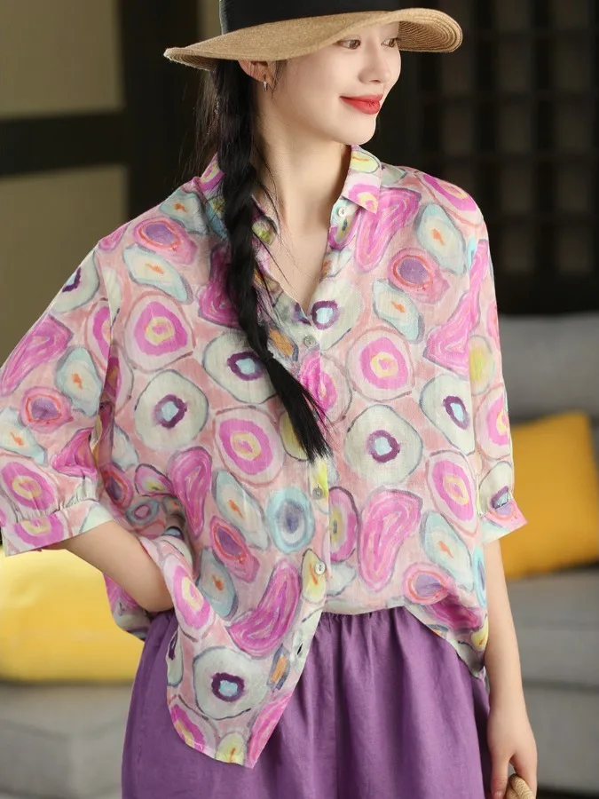 Authentic Summer New Retro Print Flax Shirt Jacket Women's Collar mid Sleeve Breathable Loose Fit Cotton 100% Open Cardigan
Authentic Summer New Retro Print Flax Shirt Jacket Women's Collar mid Sleeve Breathable Loose Fit Cotton 100% Open Cardigan