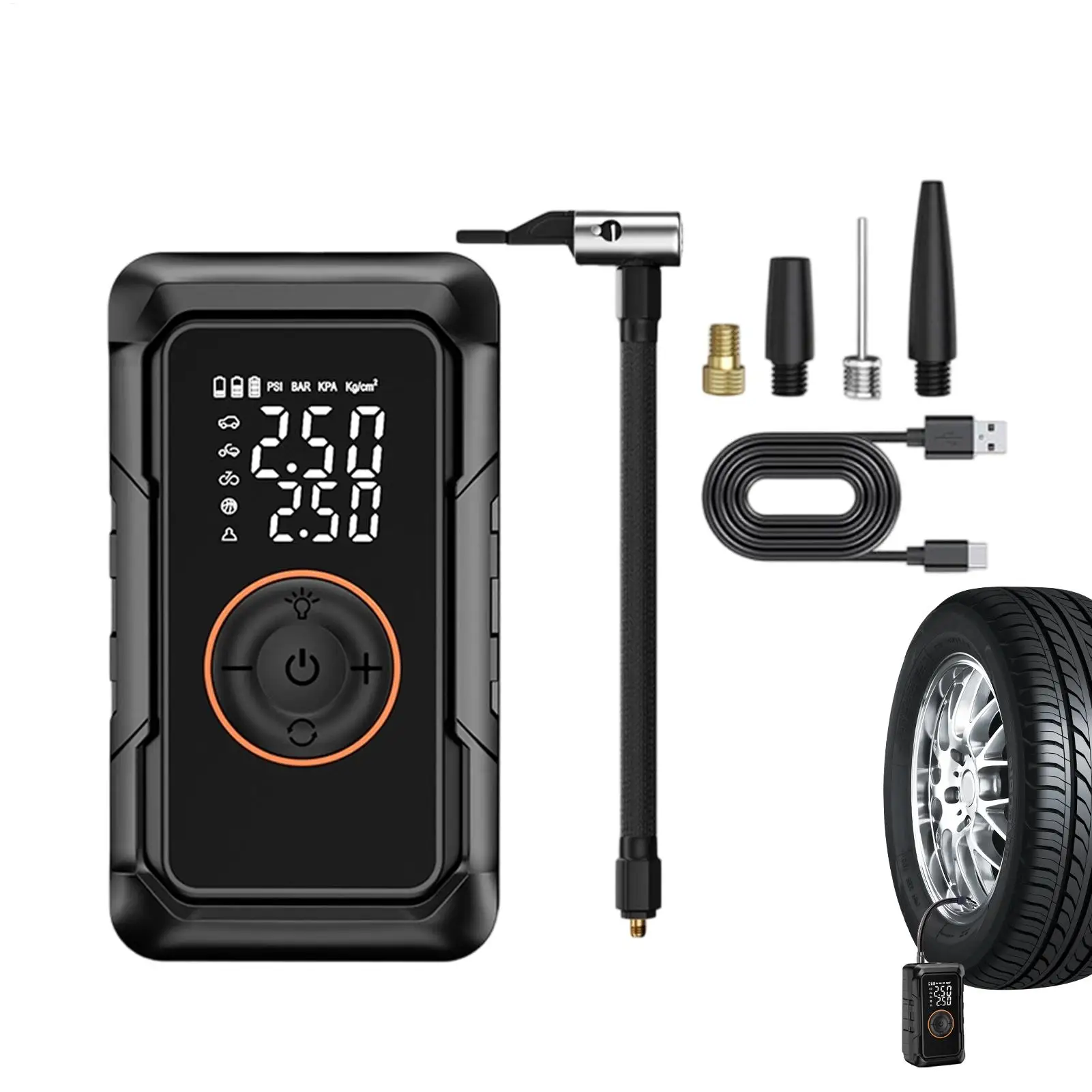 Bike Tire Pump Cordless Air Compressor with Digital Pressure Gauge Ball Inflator Bicycle Pump for Motorcycle SUV Truck RV
Bike Tire Pump Cordless Air Compressor with Digital Pressure Gauge Ball Inflator Bicycle Pump for Motorcycle SUV Truck RV