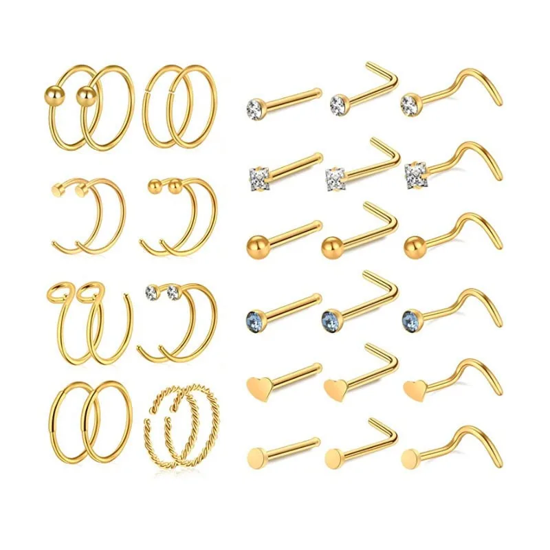 23/30/34/36pcs Stainless Steel Nose Piercing Set Nose Ring with CZ Zircon Nose Stud Screw L-Shaped Body Jewelry
23/30/34/36pcs Stainless Steel Nose Piercing Set Nose Ring with CZ Zircon Nose Stud Screw L-Shaped Body Jewelry
