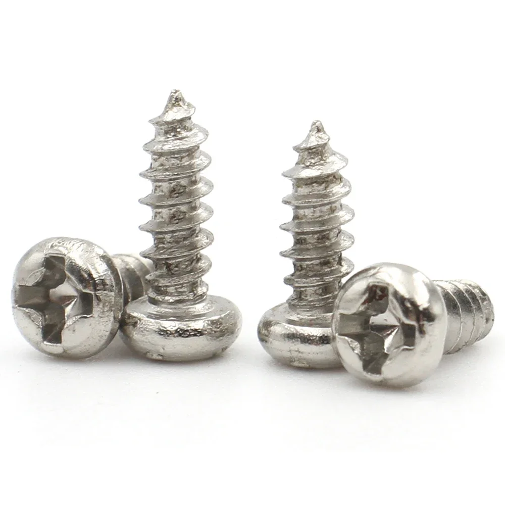 100 pieces per pack, nickel-plated carbon steel Phillips round head self-tapping screws available in M1-M5 sizes
100 pieces per pack, nickel-plated carbon steel Phillips round head self-tapping screws available in M1-M5 sizes