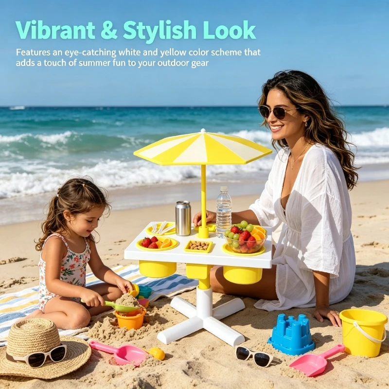Beach Tray Table with Shade Top for Drinks and Fruit, Small Outdoor Side Stand with ABS Build and B03E
Beach Tray Table with Shade Top for Drinks and Fruit, Small Outdoor Side Stand with ABS Build and B03E