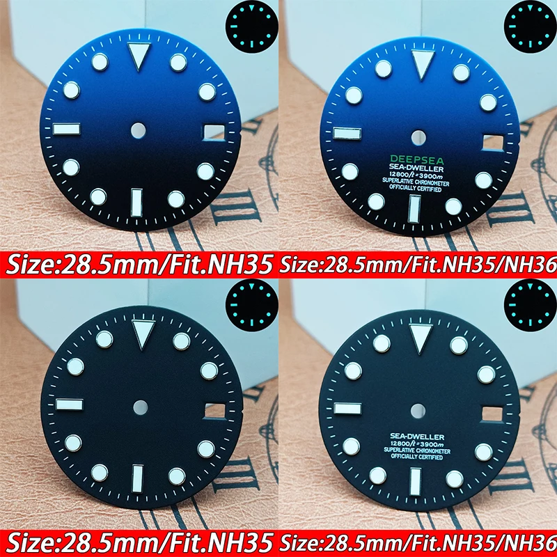 28.5mm high quality watch dial Green luminous calendar dial for NH35 movement watch accessories Watch repair
28.5mm high quality watch dial Green luminous calendar dial for NH35 movement watch accessories Watch repair