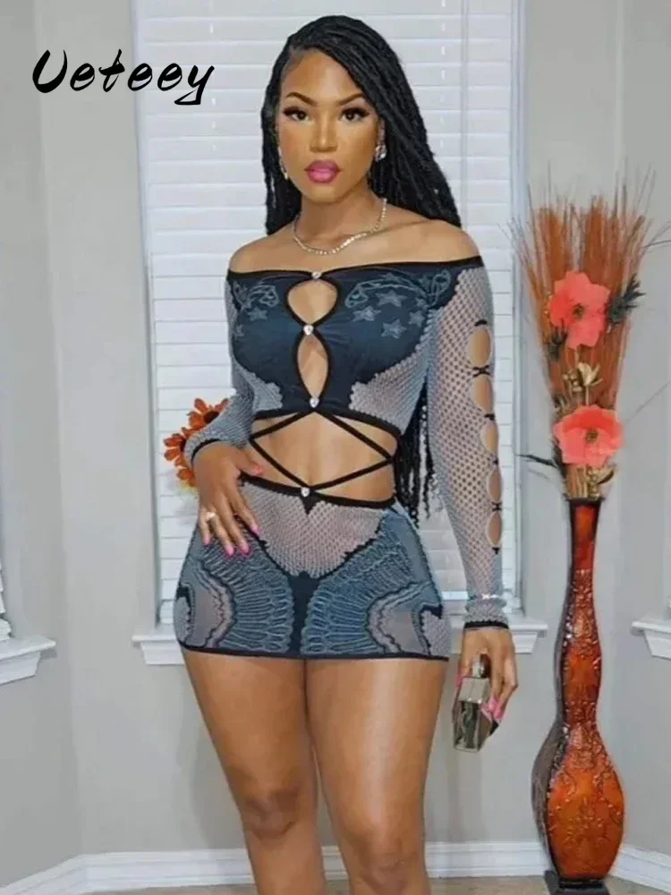 Ueteey See Through Women 2 Piece Set Sexy Hollow Slash Neck Crop Tops+Peach Hip Skirts Midnight Party Matching Club Outfits
Ueteey See Through Women 2 Piece Set Sexy Hollow Slash Neck Crop Tops+Peach Hip Skirts Midnight Party Matching Club Outfits