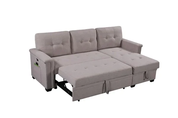 Nathan 84' Light Gray Reversible Sleeper Sectional Sofa with Storage Chaise, USB Charging Ports and Pocket
Nathan 84' Light Gray Reversible Sleeper Sectional Sofa with Storage Chaise, USB Charging Ports and Pocket