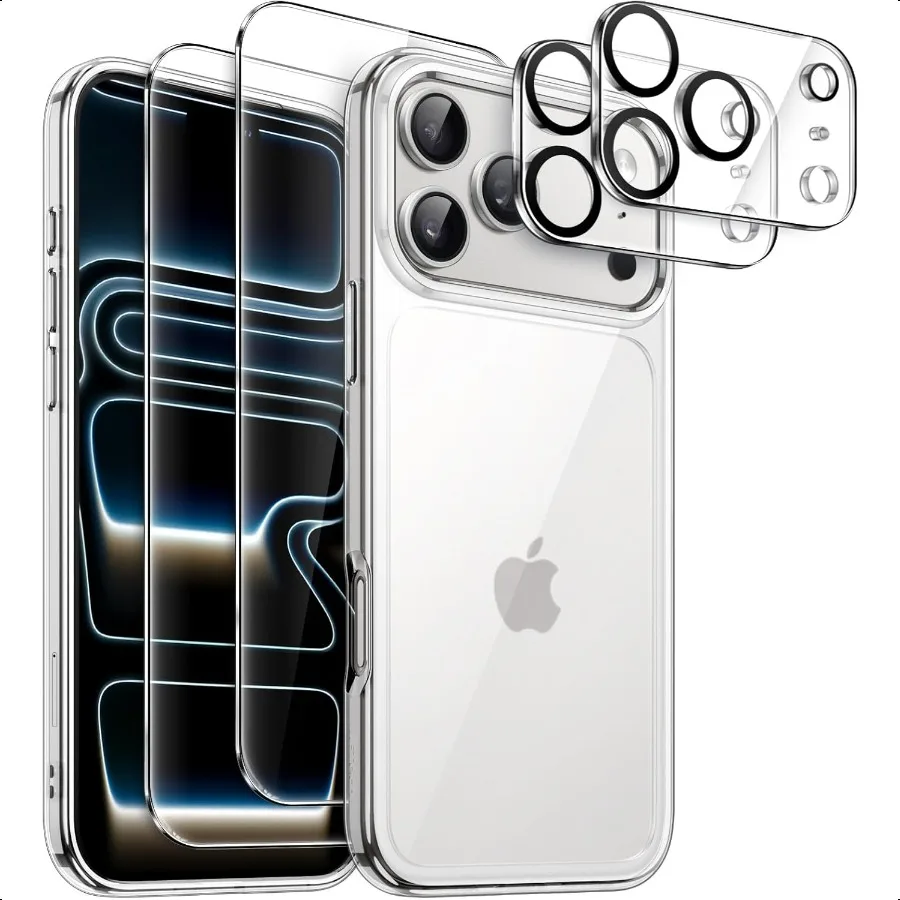 Чехол h 5 в 1 для iPhone 17 Pro Max 6,9 дюйма с 2 упаковками кащих защитных пленок из закаленного стекла и защитных чехлов для объектива камеры NonYel 
Чехол h 5 в 1 для iPhone 17 Pro Max 6,9 дюйма с 2 упаковками кащих защитных пленок из закаленного стекла и защитных чехлов для объектива камеры NonYel
