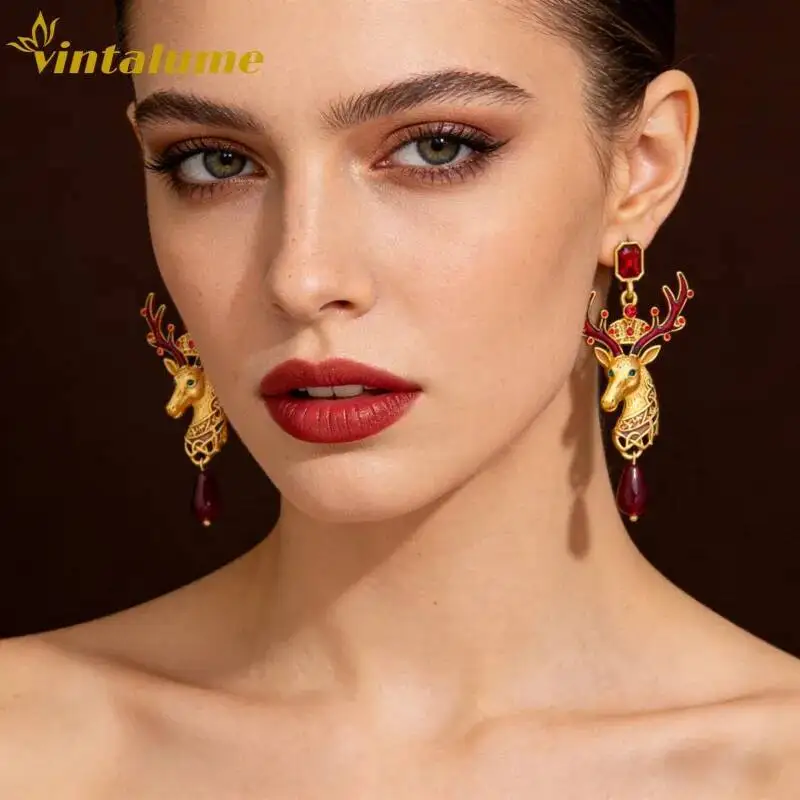 Vintage Deer Enamel Drop Earrings Gold Plated Red Crystal Christmas Statement Party Jewelry Vintalume
Vintage Deer Enamel Drop Earrings Gold Plated Red Crystal Christmas Statement Party Jewelry Vintalume