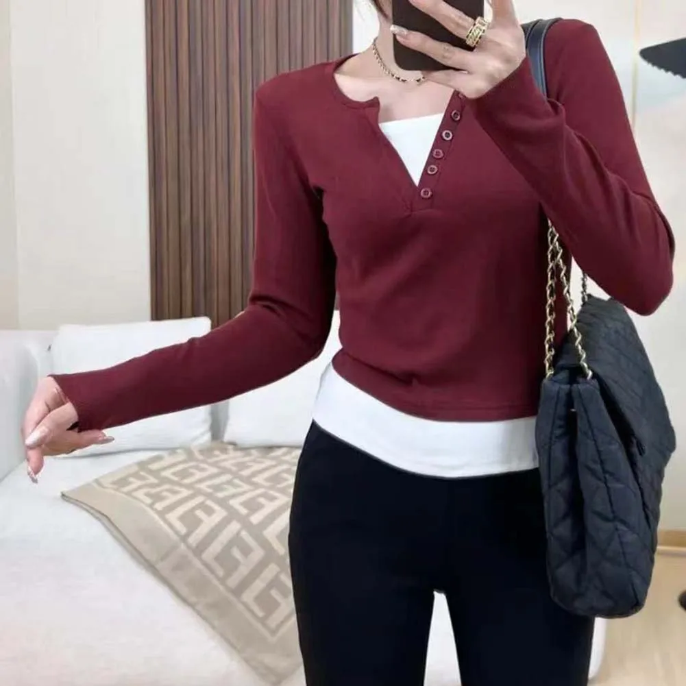 Fake Two Piece T Shirt Fashion Harajuku Contrast Color Shirt Casual V Neck Pattern Solid Slight Stretch Fabric
Fake Two Piece T Shirt Fashion Harajuku Contrast Color Shirt Casual V Neck Pattern Solid Slight Stretch Fabric