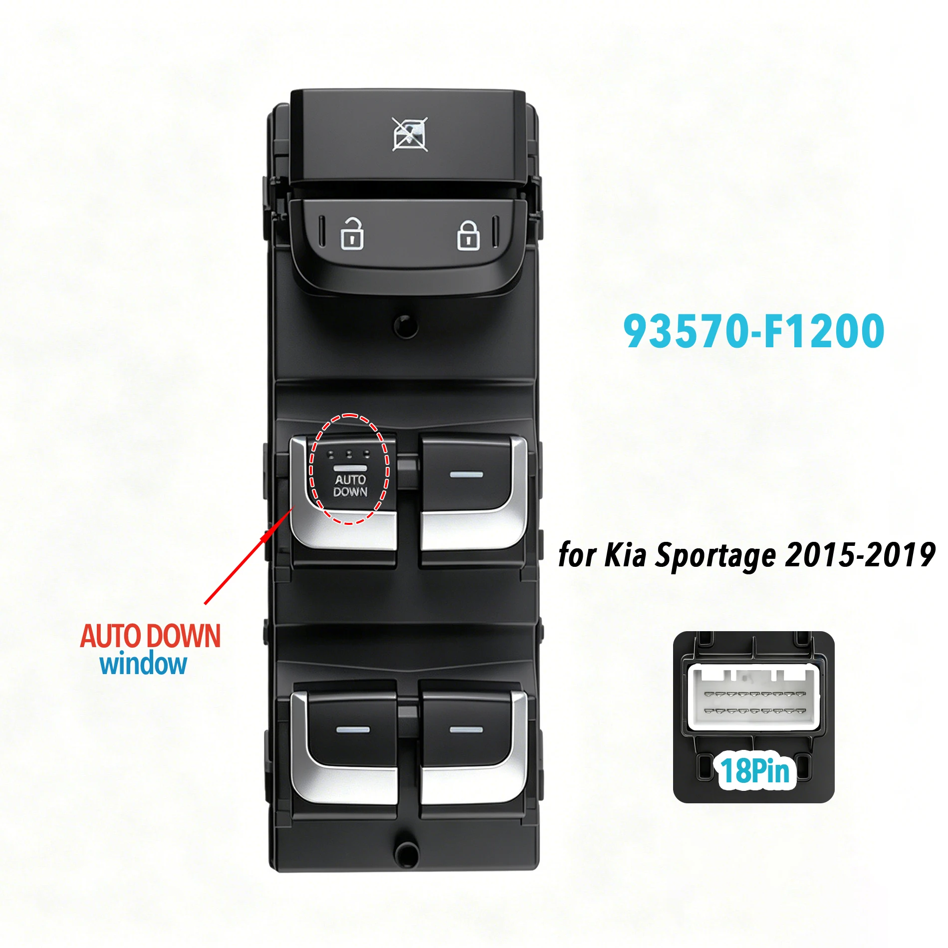 93570-F1200 For Kia Sportage 2015-2019,Front Left Driver Side Electric Power Master Window Switch Glass Lifter Control Button
93570-F1200 For Kia Sportage 2015-2019,Front Left Driver Side Electric Power Master Window Switch Glass Lifter Control Button