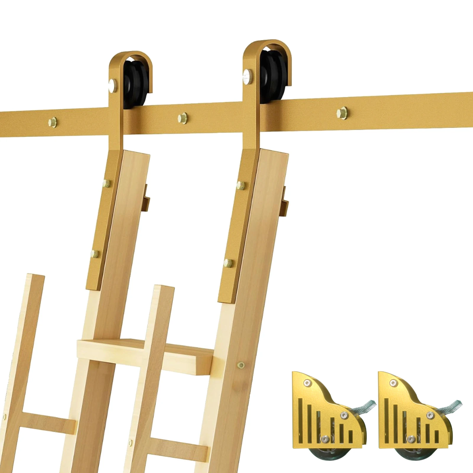 6.6Ft Retractable Sliding Library Ladder Hardware Kit, Movable Rolling Ladder Rail Bracket Set with Floor Roller Wheels Brake System, Silent Gliding Track for Bookshelf Bookcase Loft Home Restaurant, Gold Finish, No Ladder
6.6Ft Retractable Sliding Library Ladder Hardware Kit, Movable Rolling Ladder Rail Bracket Set with Floor Roller Wheels Brake System, Silent Gliding Track for Bookshelf Bookcase Loft Home Restaurant, Gold Finish, No Ladder