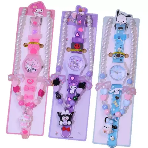 Sanrio Children's Hello Kitty Kulemi Cartoon Watch Quartz Watch with Fashion Accessories Necklace Girls' Watch Birthday gift