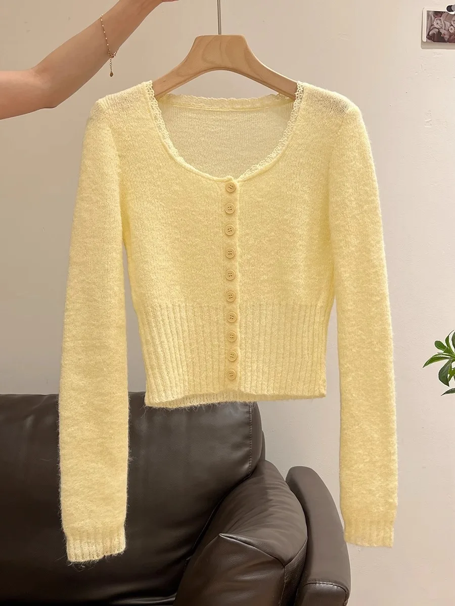 Early Spring Soft Milk Yellow Lace Trim Knitted Cardigan Women's Base Layer Splicing Korean Sle Outerwear round Ne Long S...
Early Spring Soft Milk Yellow Lace Trim Knitted Cardigan Women's Base Layer Splicing Korean Sle Outerwear round Ne Long S...