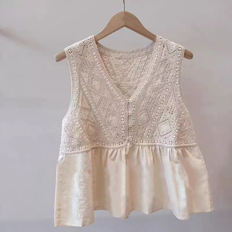Bohemian Style Hollow out Hook Flower V-Neck Sleeveless Vest Top Summer New Arrival Breathable Cotton Women's Shirt
Bohemian Style Hollow out Hook Flower V-Neck Sleeveless Vest Top Summer New Arrival Breathable Cotton Women's Shirt