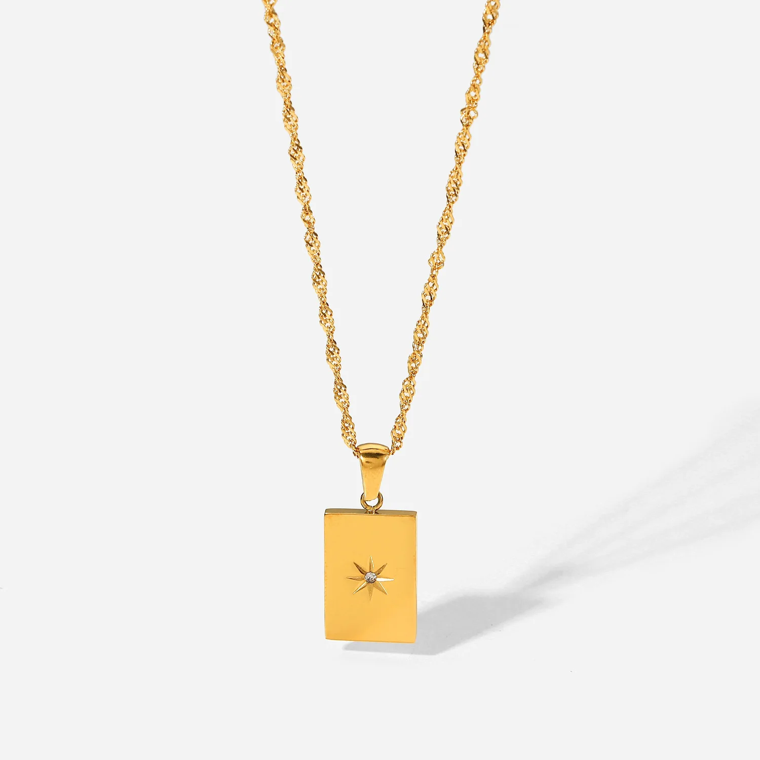 Stainless Steel PVD 18K Gold Plated Tarnish Waterproof Twist Chain Rectangle Star Necklace For Woman Jewelry Wholesale Trendy
Stainless Steel PVD 18K Gold Plated Tarnish Waterproof Twist Chain Rectangle Star Necklace For Woman Jewelry Wholesale Trendy