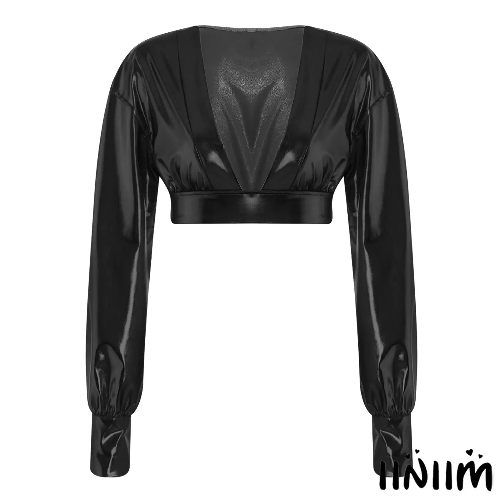 Women Metallic Shiny Hip Hop Crop Top Deep V Neck Balloon Long Sleeve Buttoned Cuffs Blouses Top for Rock Stage Nightclub
Women Metallic Shiny Hip Hop Crop Top Deep V Neck Balloon Long Sleeve Buttoned Cuffs Blouses Top for Rock Stage Nightclub