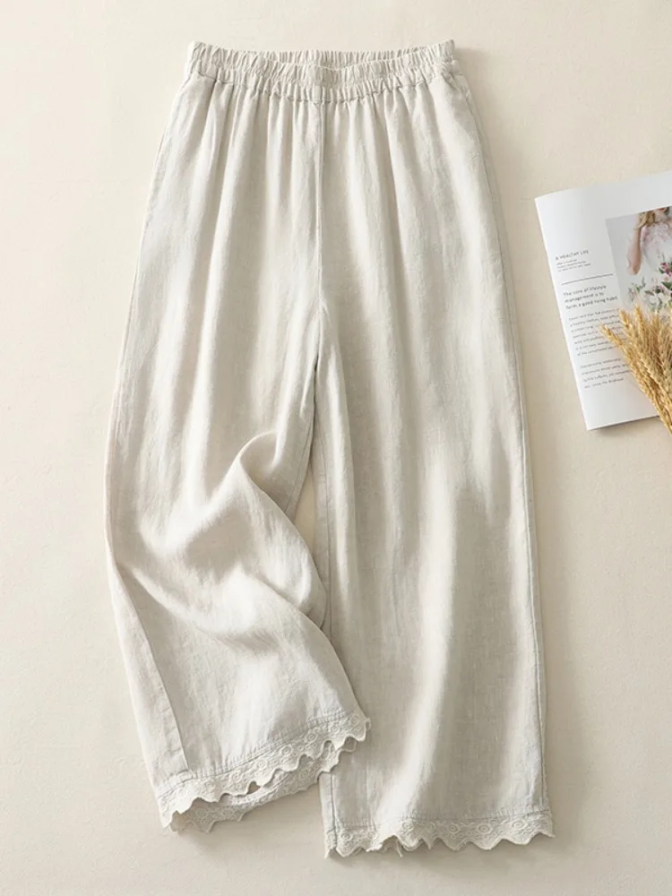 High Waist Wide Leg Cotton Linen Pants Women's Summer New Style Slimming Straight Casual Trousers Lace Embroidery High Waist
High Waist Wide Leg Cotton Linen Pants Women's Summer New Style Slimming Straight Casual Trousers Lace Embroidery High Waist
