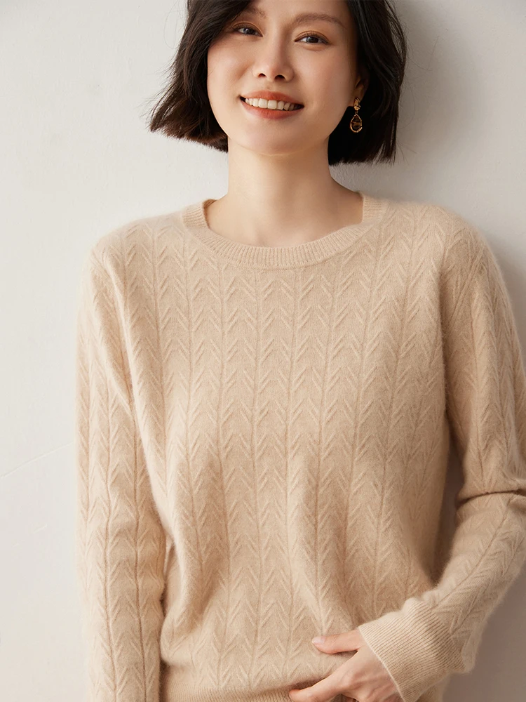 Women's Jacquard O-Neck Pullover Autumn Winter Basic Cashmere Sweater 100%Cashmere Knitwear Female Grace Casual Soft Solid Tops
Women's Jacquard O-Neck Pullover Autumn Winter Basic Cashmere Sweater 100%Cashmere Knitwear Female Grace Casual Soft Solid Tops