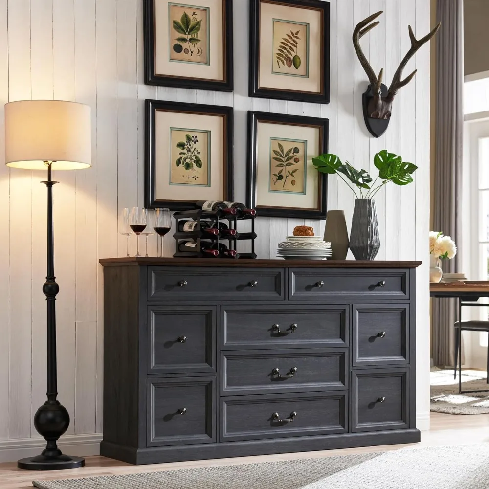 Farmhouse Buffet Cabinet, 60" Storage Cabinet w/9 Drawers, Large Wood Rustic Sideboard Cabinet w/Three Drawer Sizes
Farmhouse Buffet Cabinet, 60" Storage Cabinet w/9 Drawers, Large Wood Rustic Sideboard Cabinet w/Three Drawer Sizes