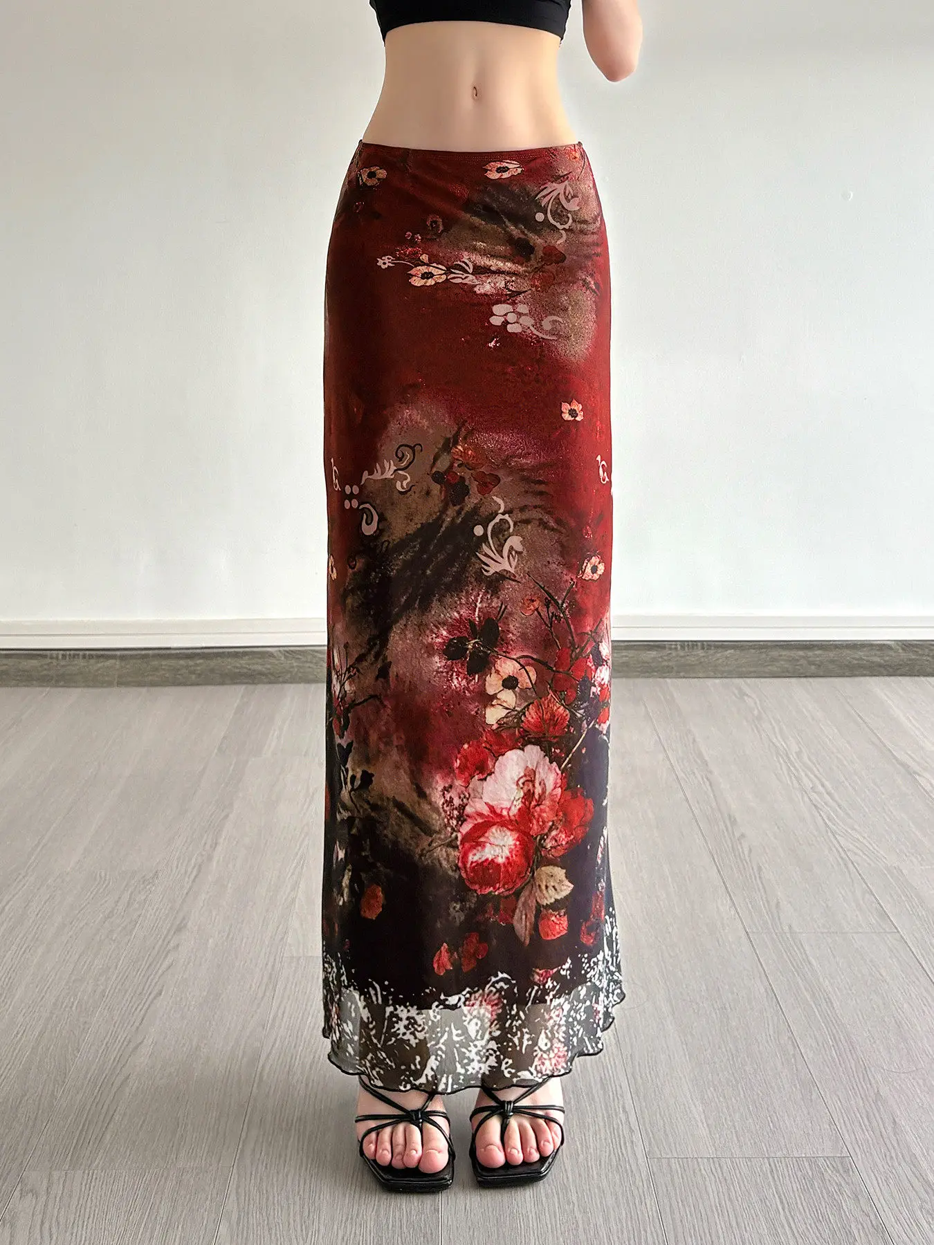 WEEKEEP Retro Floral Print Mesh Half Skirt Low Waist Straight Leg Slimming Long Dress Low Waist Straight Cut Red Floral
WEEKEEP Retro Floral Print Mesh Half Skirt Low Waist Straight Leg Slimming Long Dress Low Waist Straight Cut Red Floral