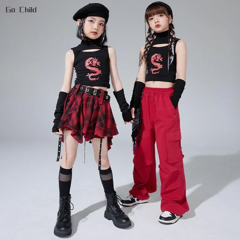 Girls Hip Hop Dragon Crop Top Street Dance Plaid Skirts Children Jazz Cargo Pants Fashion Costumes Kids Streetwear Clothes Sets
Girls Hip Hop Dragon Crop Top Street Dance Plaid Skirts Children Jazz Cargo Pants Fashion Costumes Kids Streetwear Clothes Sets