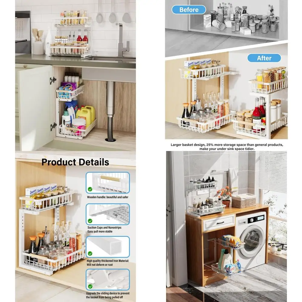 Двухуровневая выдвижная полка для хранения под раковиной — белый металлический органайзер для кухни и ванной комнаты, 2 шт.
Двухуровневая выдвижная полка для хранения под раковиной — белый металлический органайзер для кухни и ванной комнаты, 2 шт.