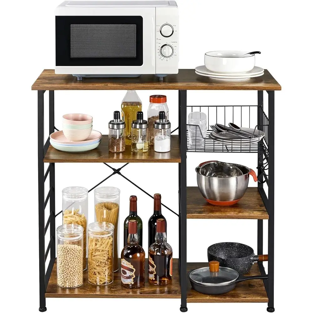 Multi-Tier Kitchen Cart with Storage Shelves and Hooks, 35.5L x 15.5W x 33H
Multi-Tier Kitchen Cart with Storage Shelves and Hooks, 35.5L x 15.5W x 33H