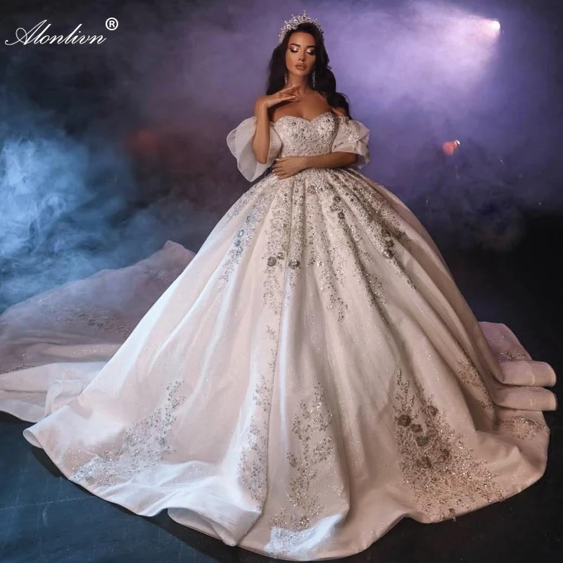 Alonlivn Customize Made Luxury Embroidery Appliques Wedding Dress Off Shoulder Sleeves Ball Gown Bridal Gowns Vestido De Noiva
Alonlivn Customize Made Luxury Embroidery Appliques Wedding Dress Off Shoulder Sleeves Ball Gown Bridal Gowns Vestido De Noiva